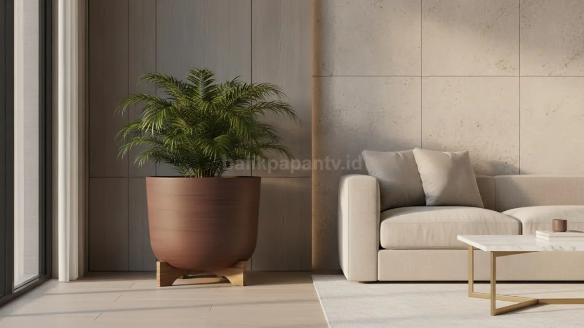 Pot keramik motif doff bernuansa earth tone menghadirkan tampilan elegan yang menyatu dengan berbagai gaya interior. (BTV/Ai)
