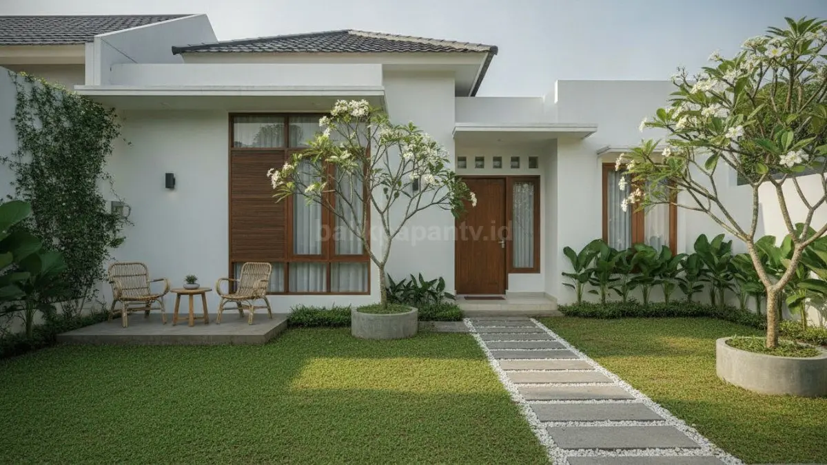 Taman depan yang tertata rapi menghadirkan kesan asri sekaligus mempercantik tampilan fasad rumah. (BTV/Ai)