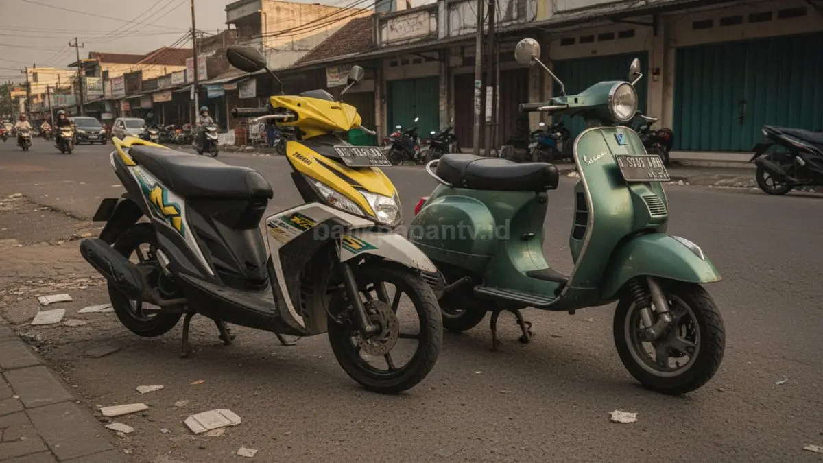 Yamaha Mio M3 dan Vespa Non-iGet sebagai contoh motor yang dibahas memiliki tantangan di pasar bekas. (BTV/Ai)