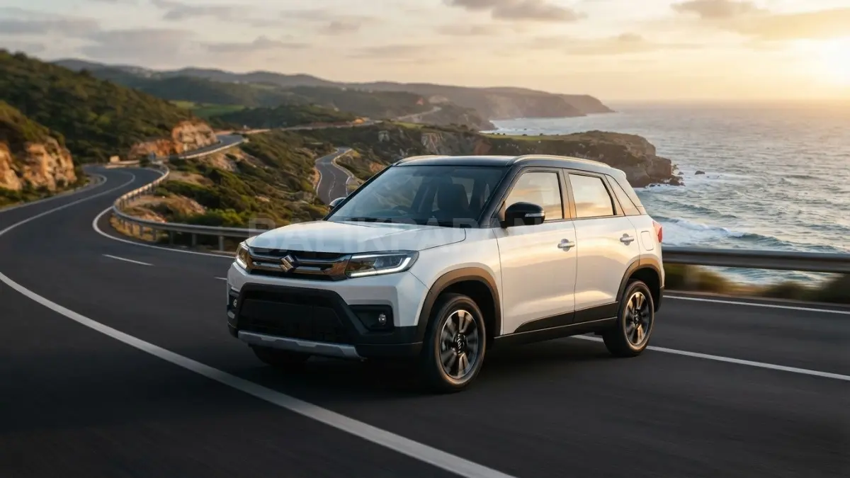 Ilustrasi SUV kompak Maruti Brezza facelift dengan desain modern, teknologi baru, dan peningkatan performa. (BTV/AI)