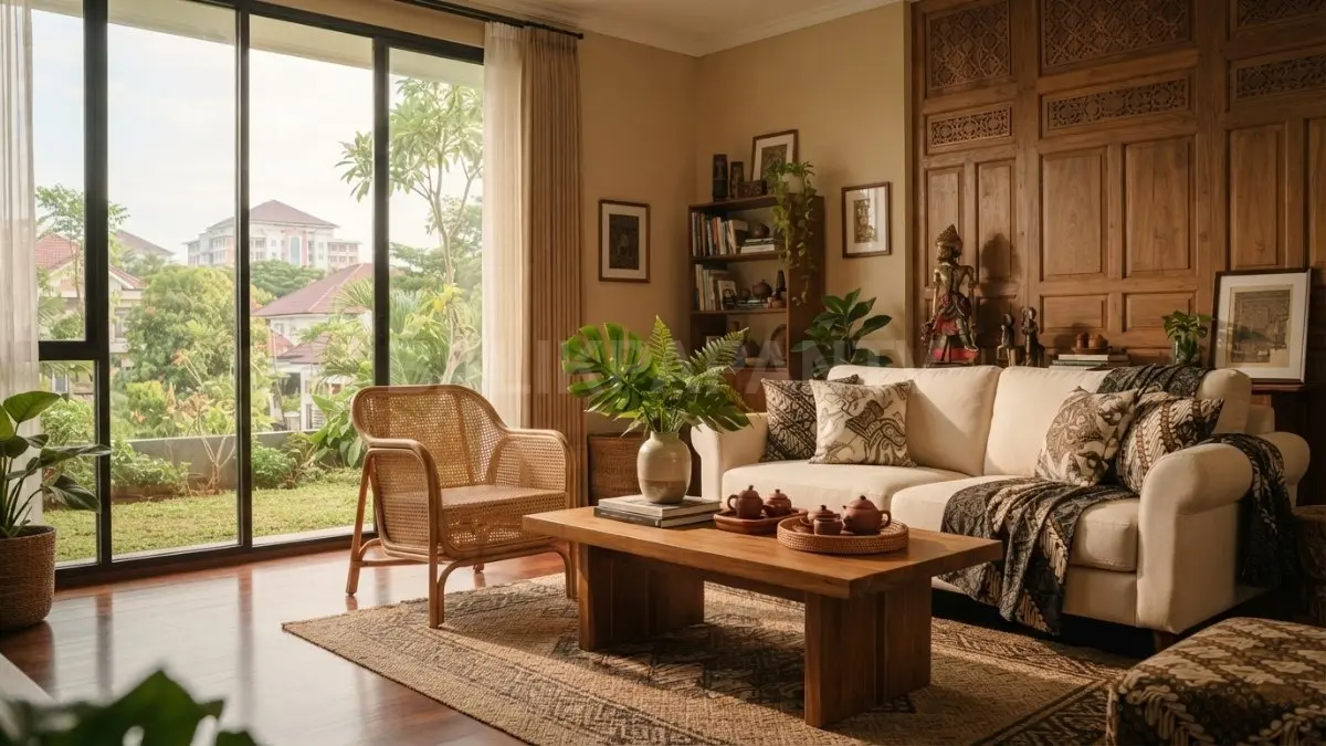 Inspirasi warna interior hangat menghadirkan suasana elegan, nyaman, menenangkan, serta mempercantik setiap sudut rumah. (BTV/AI)