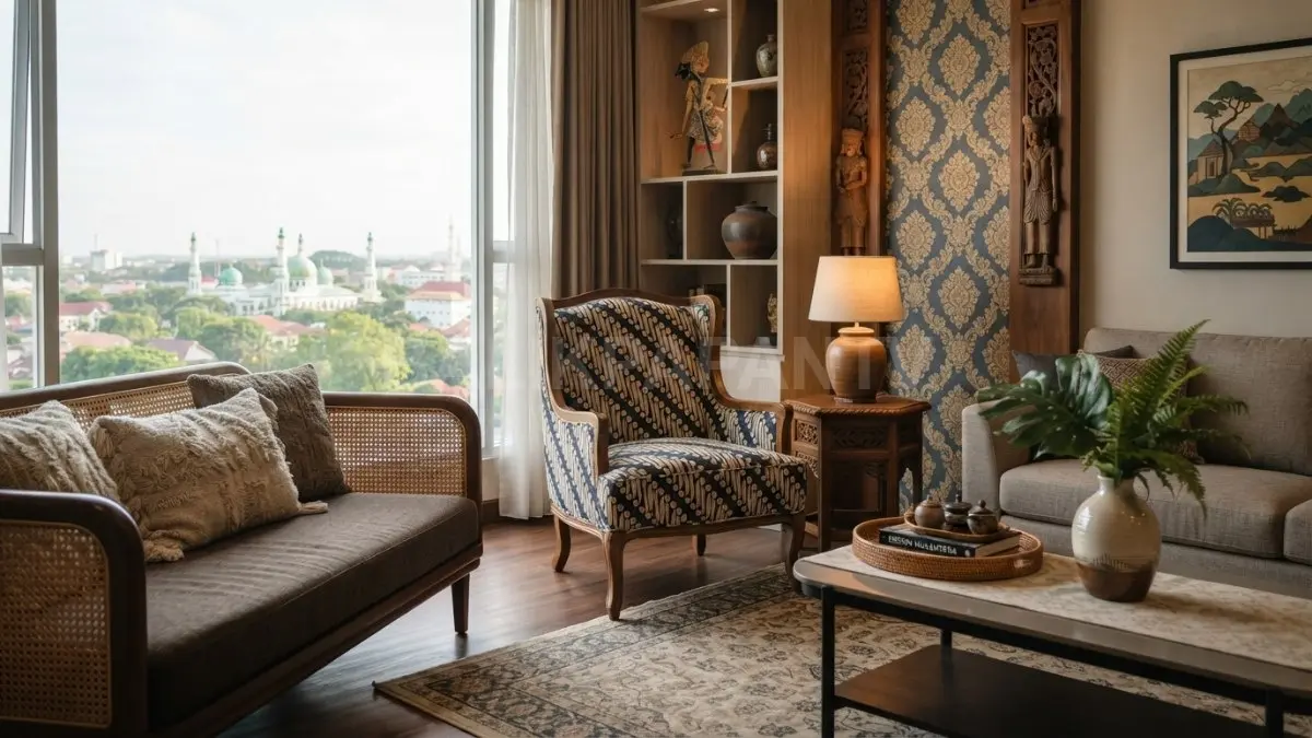 Motif klasik damask kembali hadir dengan sentuhan modern, memperkuat karakter interior yang elegan dan berkelas. (BTV/AI)