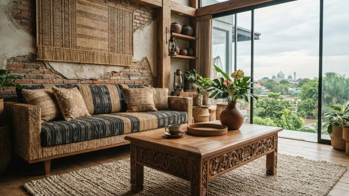 Sentuhan kerajinan tangan menghadirkan tekstur alami, karakter autentik, dan kehangatan pada desain interior modern. (BTV/AI)