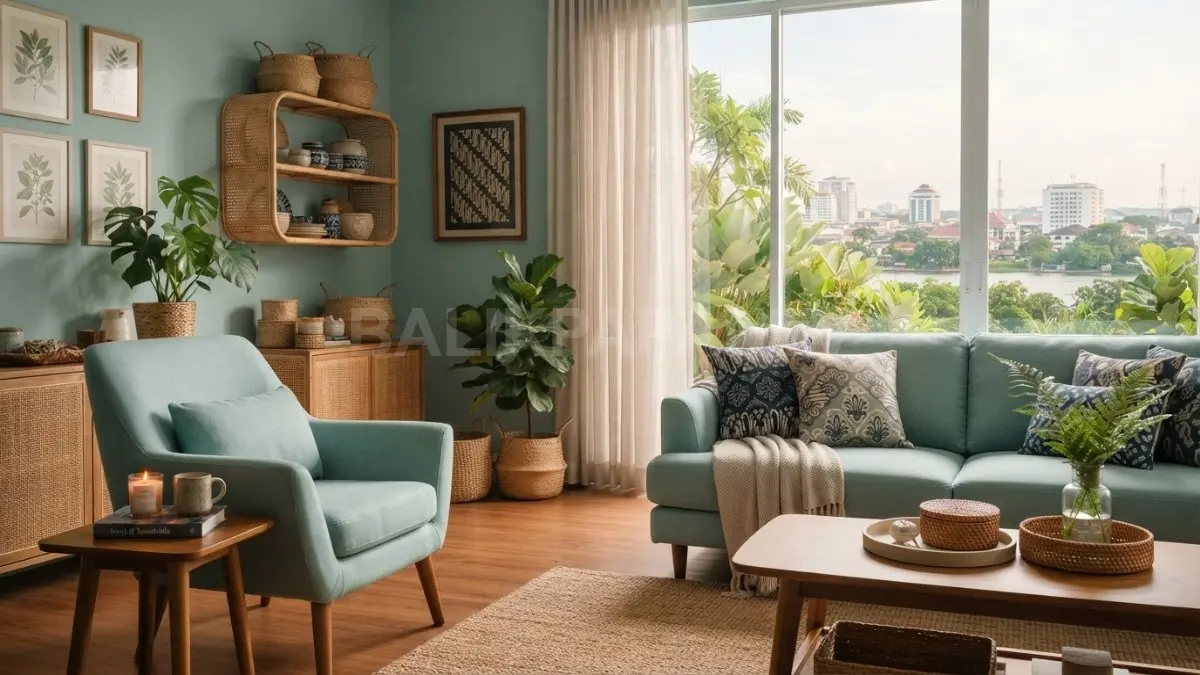 Warna seafoam blue-green menciptakan suasana tenang, rileks, cerah, dan nyaman untuk berbagai ruang rumah. (BTV/AI)
