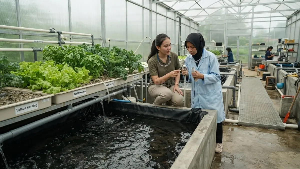 Ilustrasi, Instalasi aquaponik memanfaatkan air kolam lele sebagai nutrisi alami bagi tanaman kangkung.