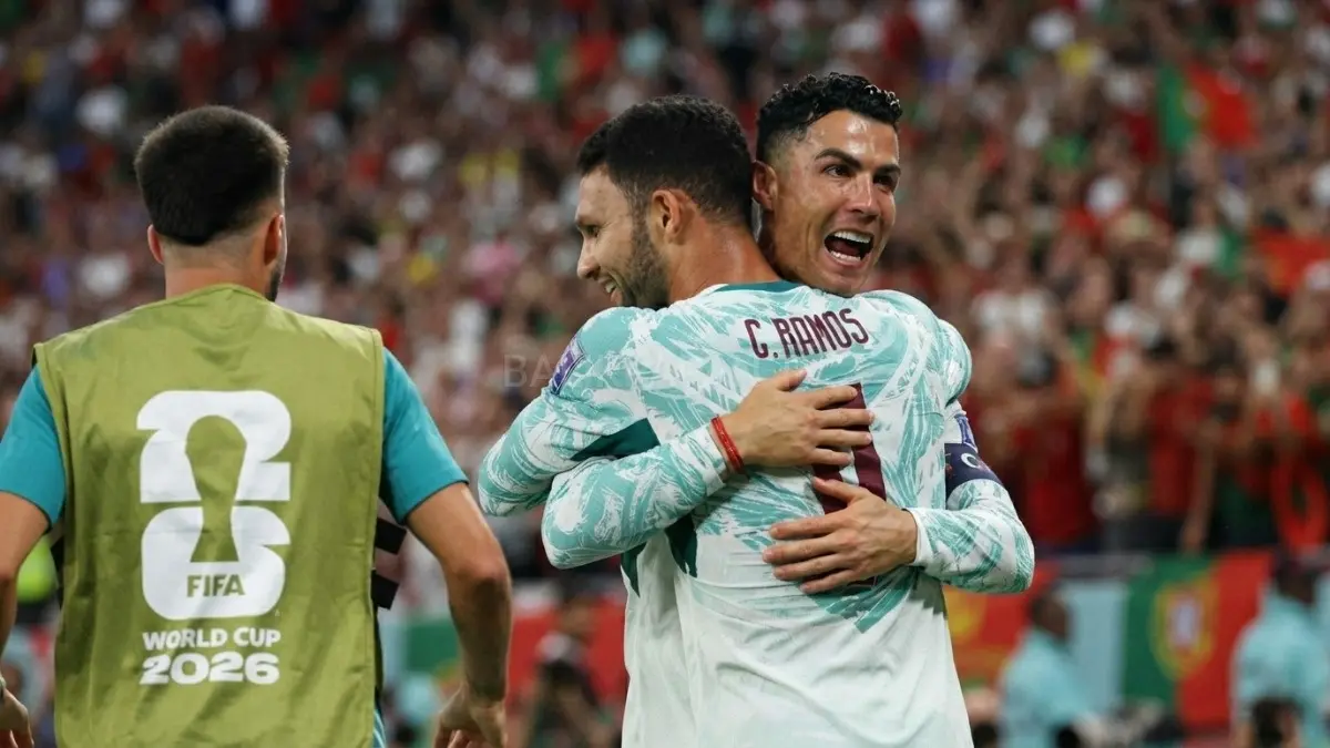 Portugal memastikan tiket babak 16 besar usai menundukkan Kroasia dalam laga dramatis Piala Dunia 2026.(BTV/AI) 
