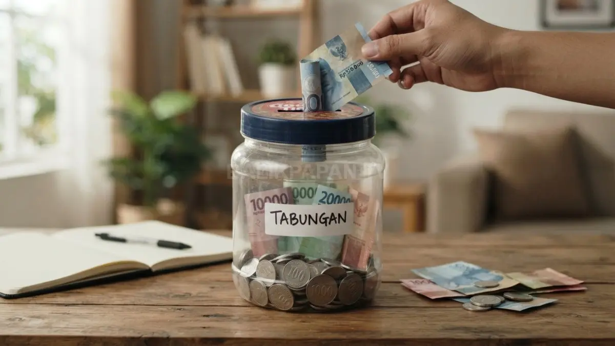 Toples bekas camilan dimanfaatkan langsung jadi celengan dengan melubangi bagian tutupnya secara mudah. (BTV/Ai)