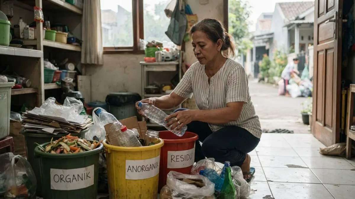 Warga memilah sampah organik dan anorganik dari rumah sebelum dibawa ke Tempat Pembuangan Sementara.
