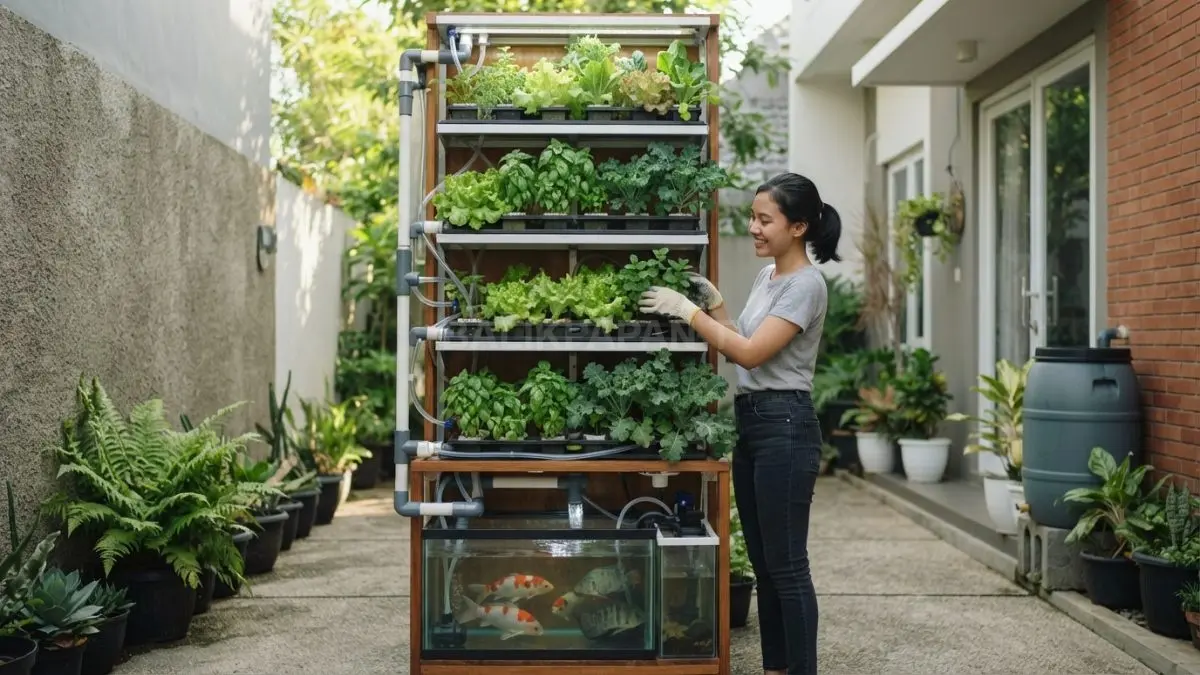 Aquaponik vertikal memaksimalkan lahan sempit, meningkatkan kapasitas tanam dan sirkulasi udara optimal alami berkelanjutan efisien (BTV/Ai)
