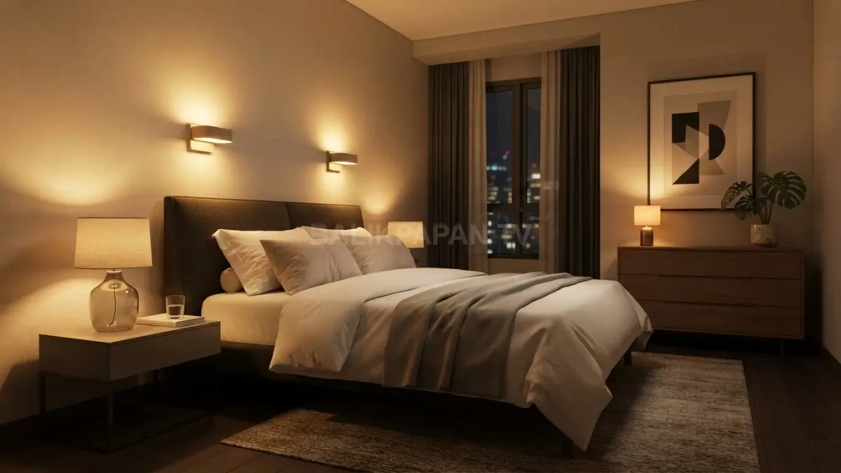 Lampu kamar tidur bernuansa hangat efektif memicu kantuk untuk meningkatkan kualitas istirahat malam Anda. (BTV/Ai)