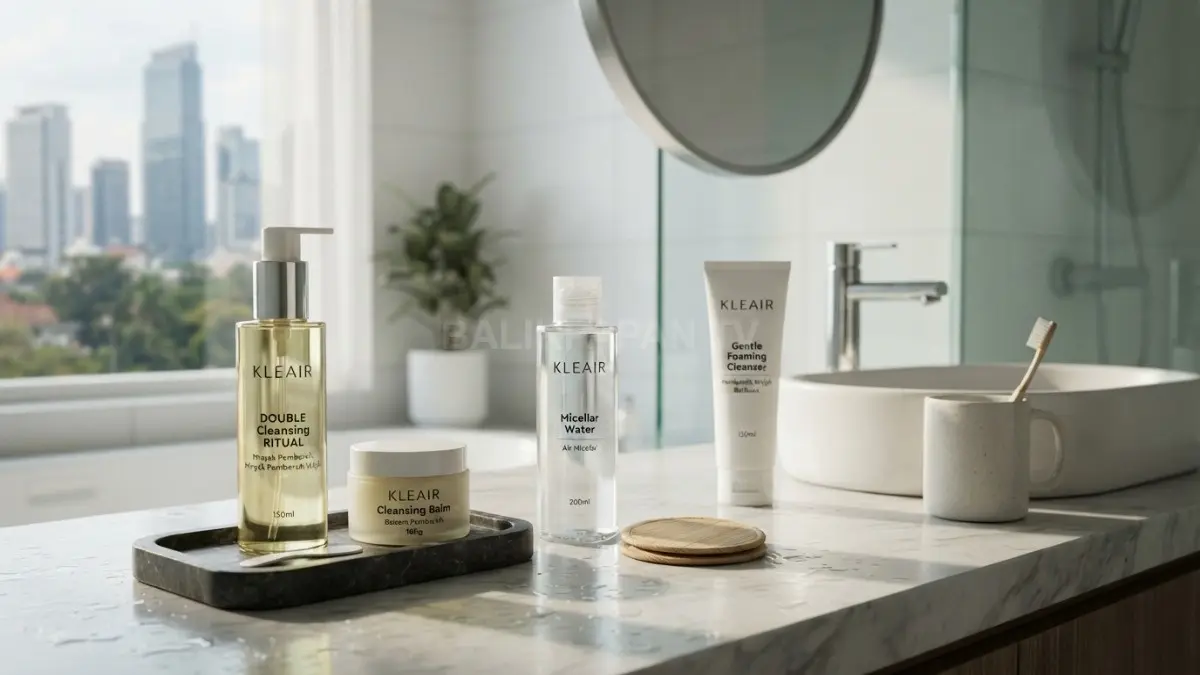 Double cleansing membantu mengangkat makeup, sunscreen, dan kotoran sebelum mencuci wajah dengan facial cleanser. (BTV/AI)

