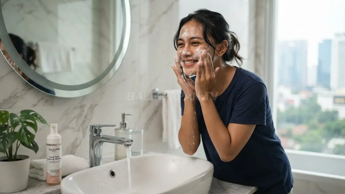 Membersihkan wajah secara lembut membantu mengangkat minyak, kotoran, dan sisa produk dari permukaan kulit. (BTV/AI)