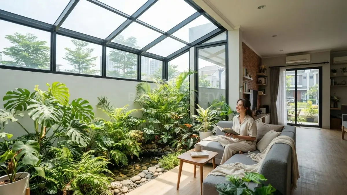 Skylight dan taman indoor menghadirkan cahaya alami, menciptakan suasana segar, sehat, serta nyaman. (BTV/AI)