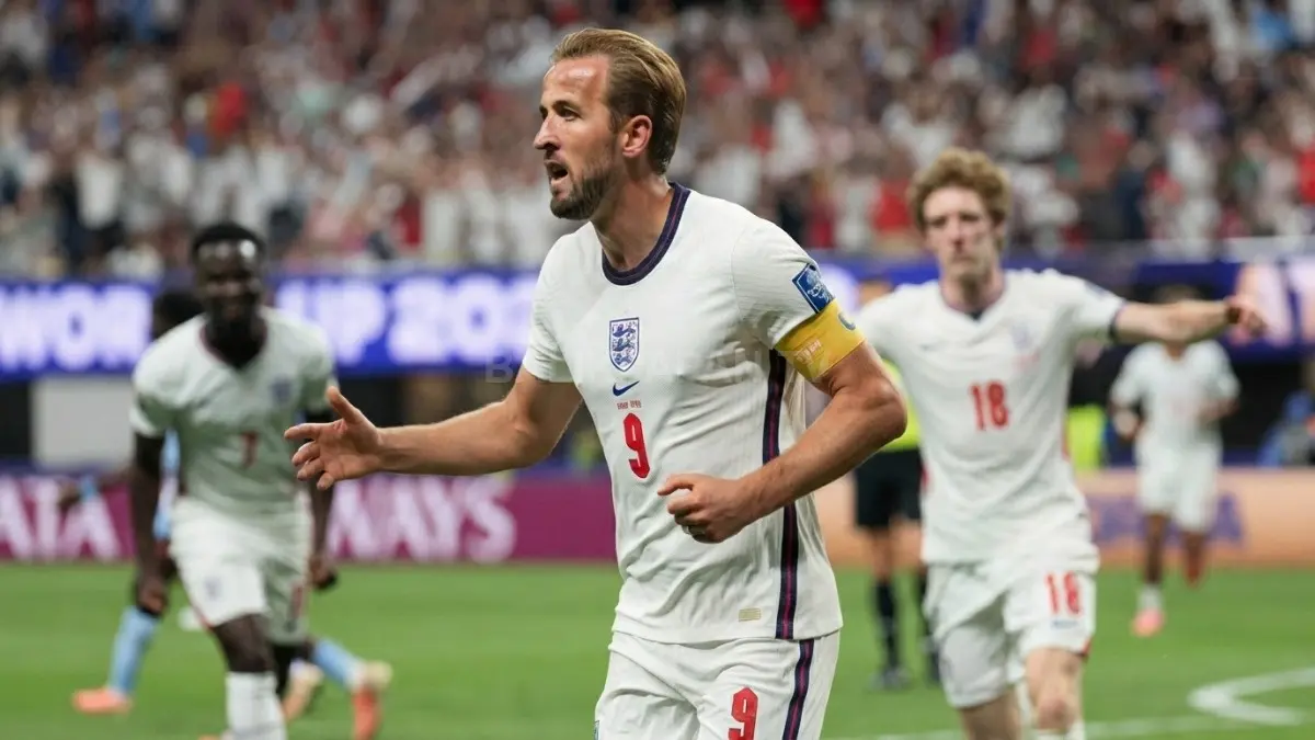AKSI SELEBRASI HARRY KANE SETELAH MENCETAK GOL UNTUK INGGRIS DI PIALA DUNIA. (BTV/Ai)