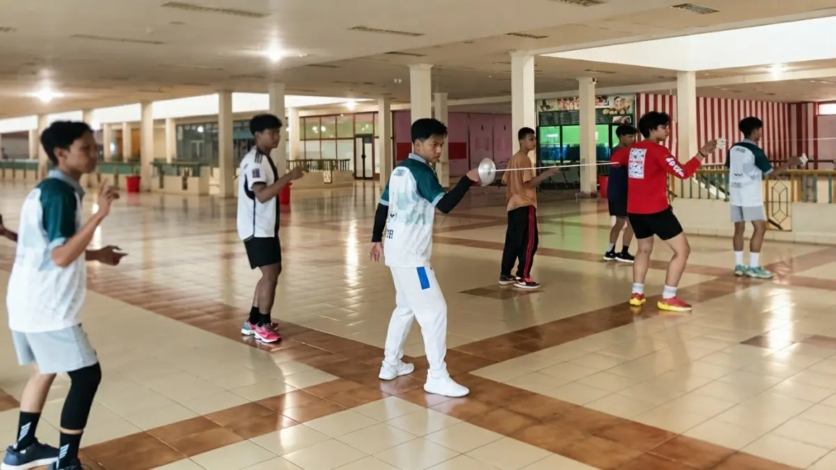 Atlet anggar Paser menjalani latihan teknik di area terbatas jelang Porprov Kaltim 2026.