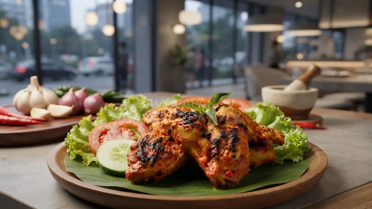 Ayam Cincane khas Kalimantan Timur dengan bumbu merah dan hasil pembakaran tradisional.