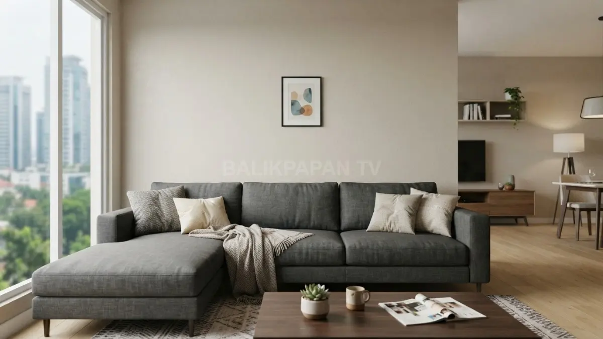 Contoh lukisan dinding yang terlalu kecil dibanding ukuran sofa. (BTV/AI)