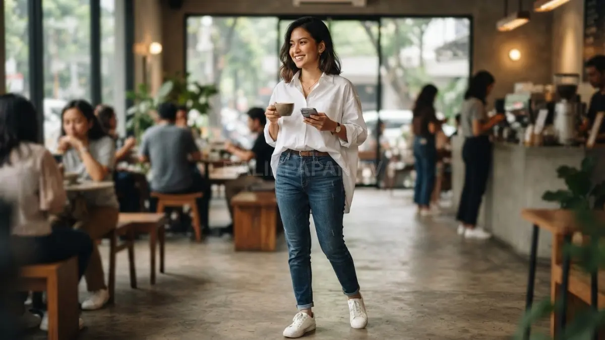 French tuck membuat tampilan rapi, santai, modern, cocok untuk aktivitas sehari-hari maupun acara kasual. (BTV/Ai)
