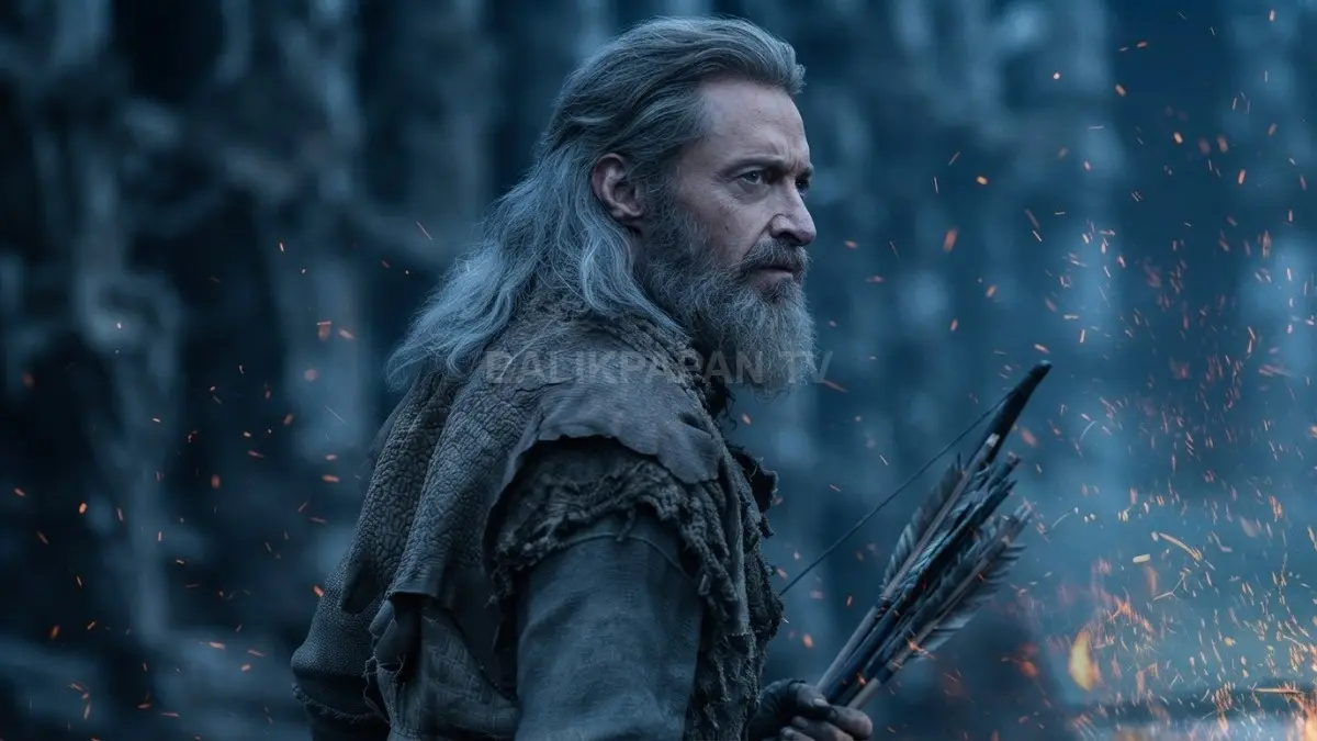Hugh Jackman sebagai Robin Hood tua menghadirkan refleksi mendalam dalam nuansa kelam penuh emosi kuat. (BTV/AI)
