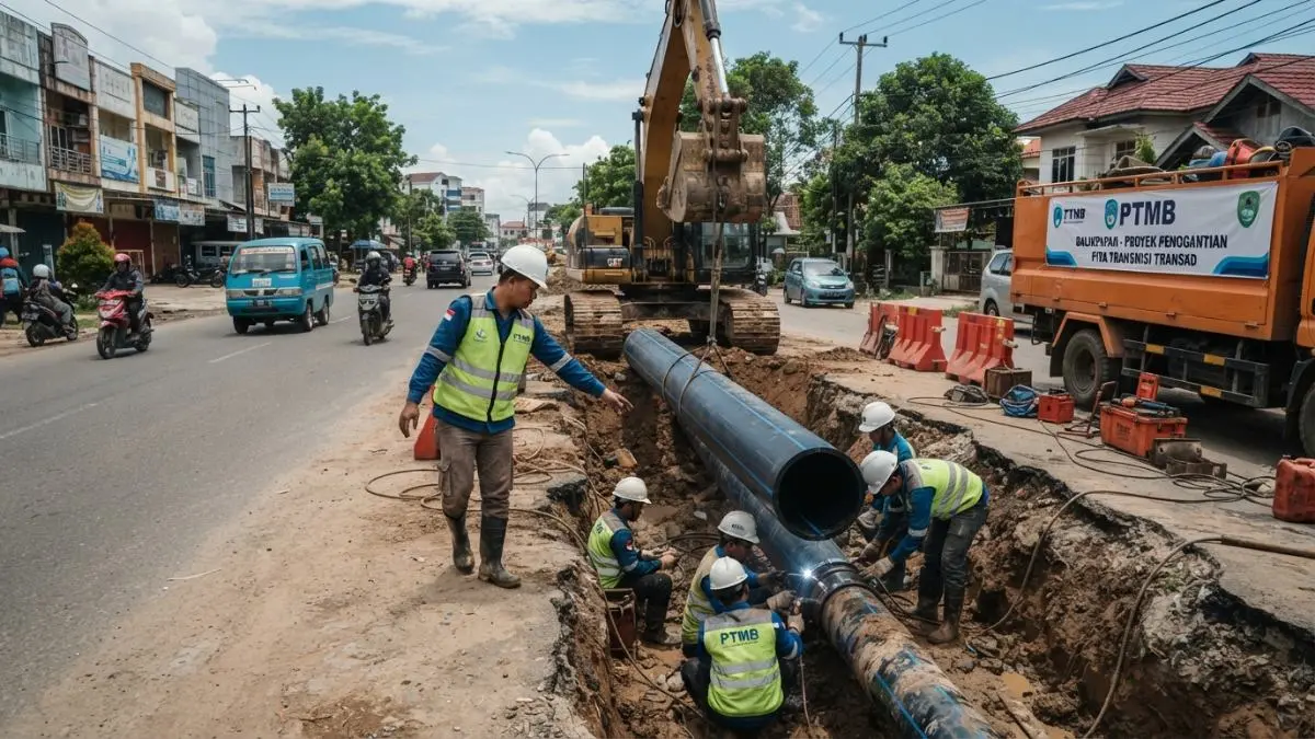 Ilustrasi Proses penggantian pipa transmisi air bersih PTMB di kawasan Transad Balikpapan.