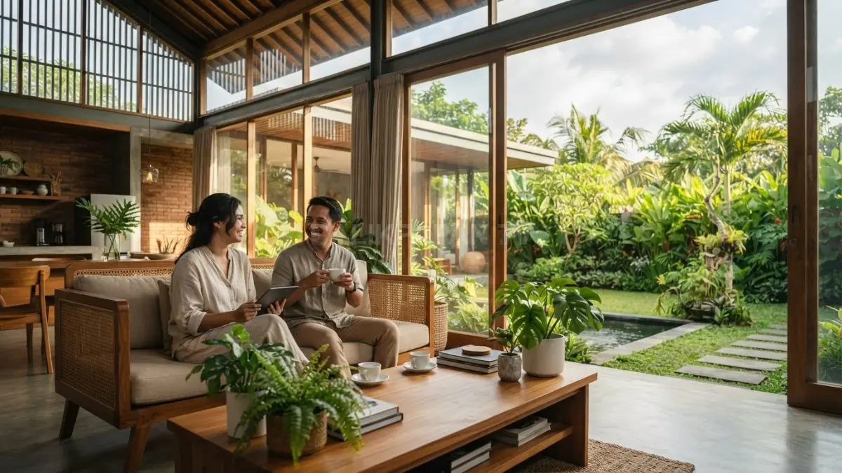 Konsep hunian tropis modern mengutamakan sirkulasi udara, pencahayaan alami, kenyamanan, serta efisiensi energi untuk sehari-hari (BTV/AI)