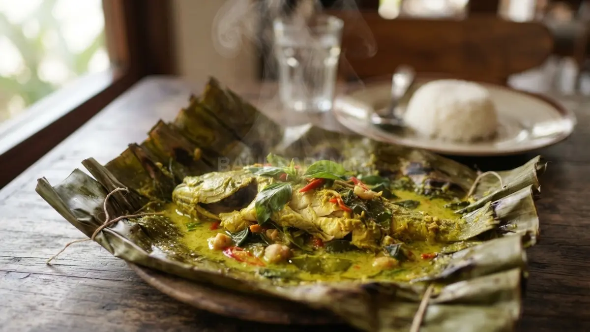 Pais Patin khas Kalimantan tersaji hangat dalam balutan daun pisang, menghadirkan aroma sungai dan rempah yang masih terjaga dari dapur tradisional masyarakat tepian Mahakam. (BTV/AI)