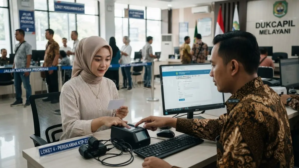 Petugas melakukan perekaman biometrik e-KTP melalui verifikasi data kependudukan sesuai prosedur administrasi resmi pemerintah. (BTV/AI)