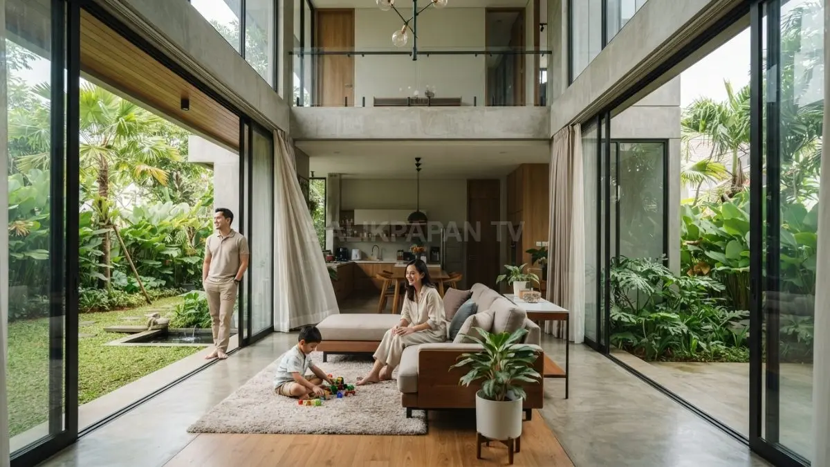 Rumah Modern Memanfaatkan Cahaya Alami dan Ventilasi Silang Untuk Menciptakan Hunian Sehat Serta Nyaman.