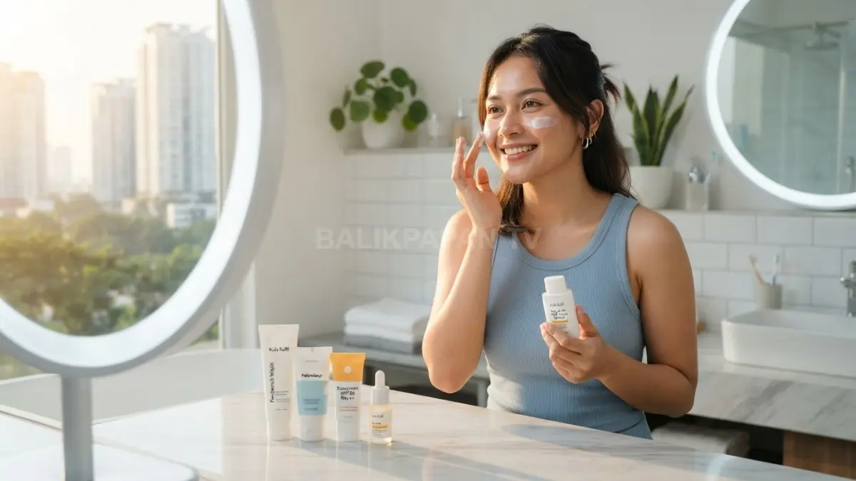 Rutinitas pagi dengan pembersih, pelembap, dan sunscreen membantu melindungi kulit sebelum menjalani aktivitas harian padat (BTV/AI)
