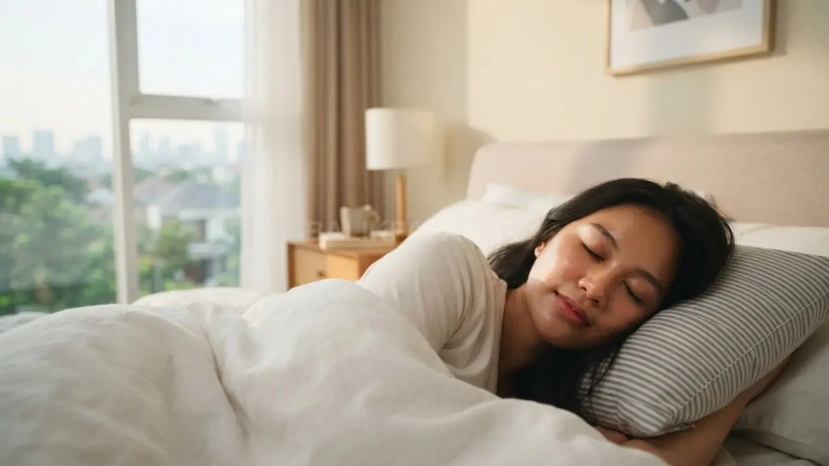Tidur yang cukup membantu proses regenerasi kulit sehingga wajah tampak lebih sehat secara alami. (BTV/AI)