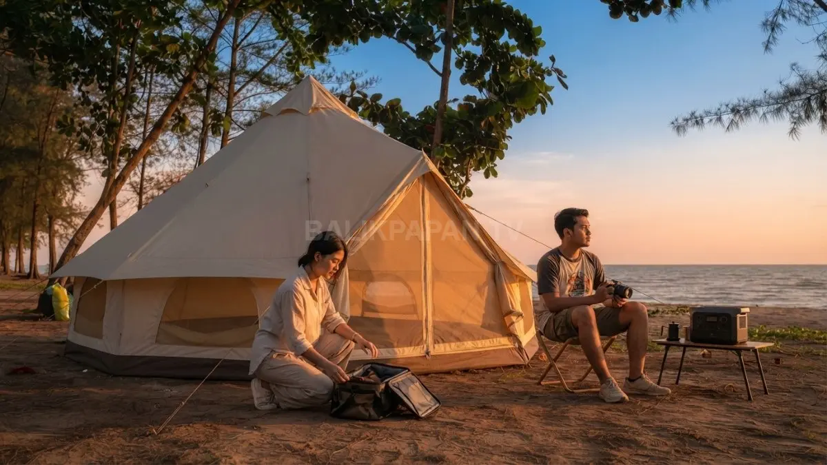 Wisatawan berkemah menikmati suasana malam tenang di Watu Beach Lamaru bersama keluarga menikmati matahari terbit (BTV/AI)
