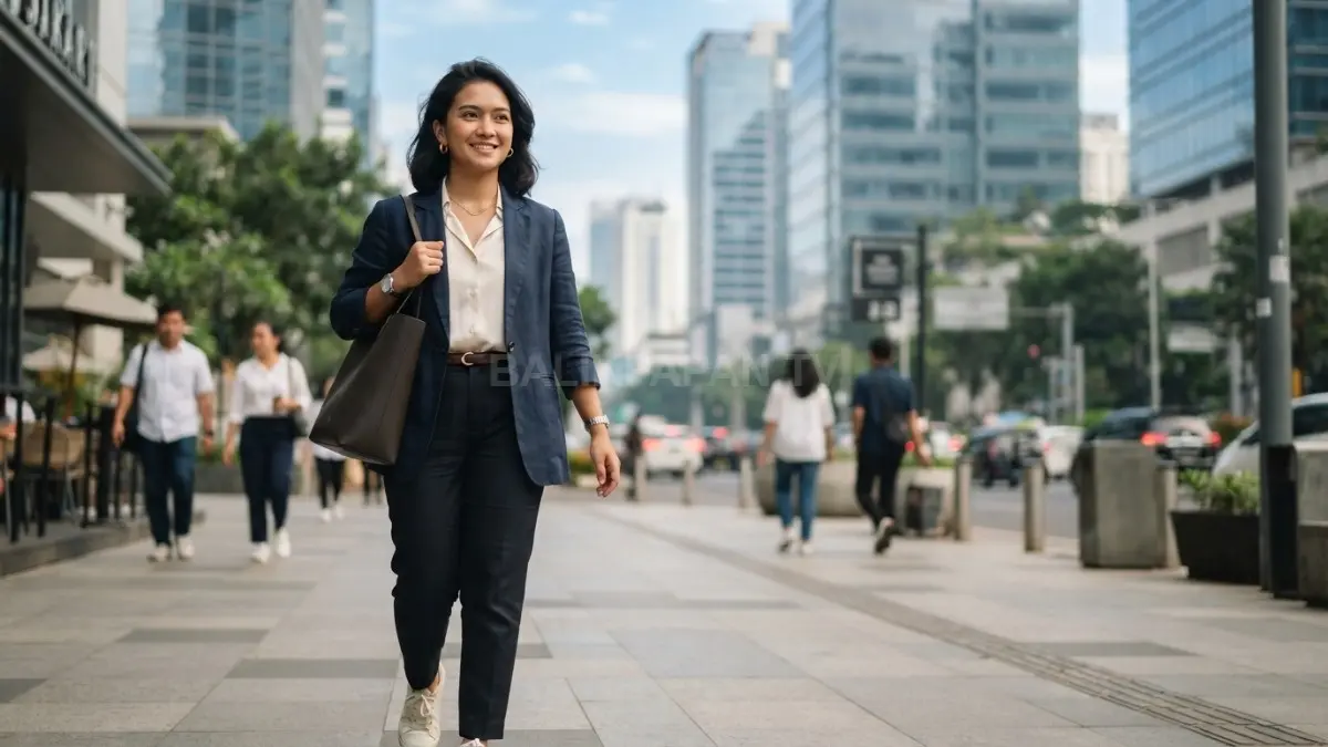 Aksesori secukupnya melengkapi penampilan tanpa mengalihkan perhatian dari pakaian yang elegan dan berkelas alami harmonis (BTV/AI)