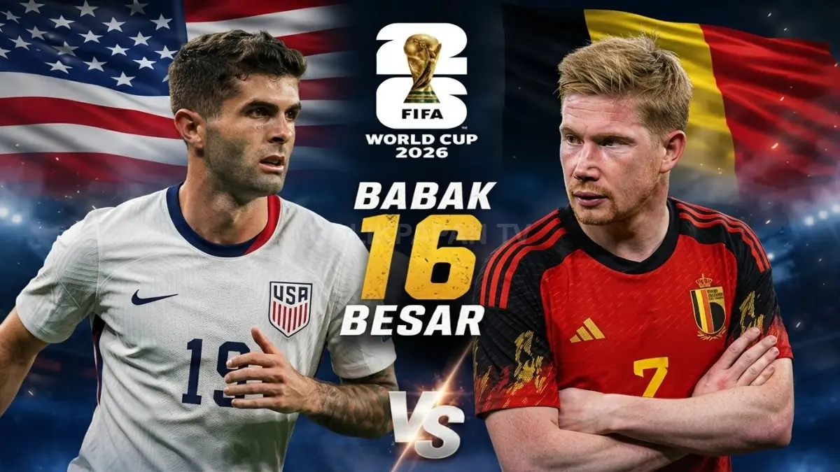 Amerika Serikat dan Belgia berduel sengit memperebutkan tiket perempat final Piala Dunia 2026 bergengsi bersama. (BTV/AI)
