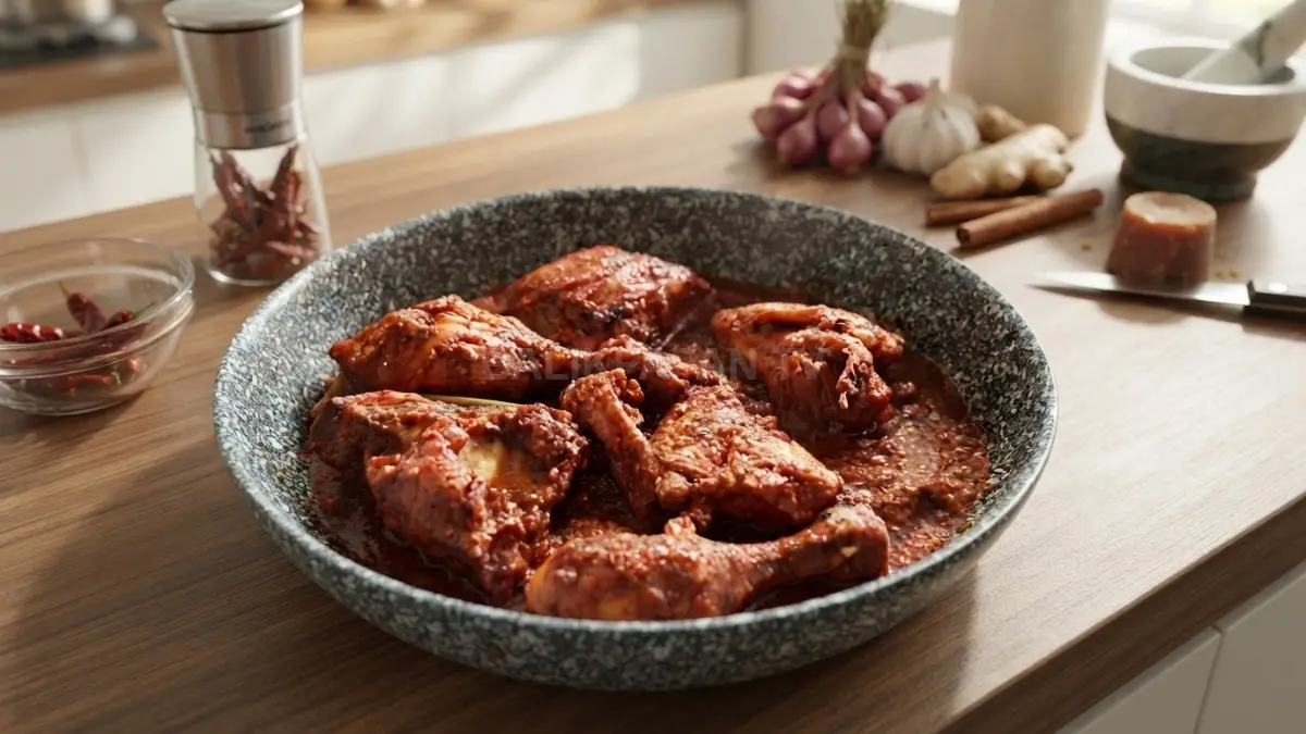 Ayam Masak Habang Banjar dengan bumbu merah rempah khas menghadirkan cita rasa tradisional yang autentik (BTV/AI)

