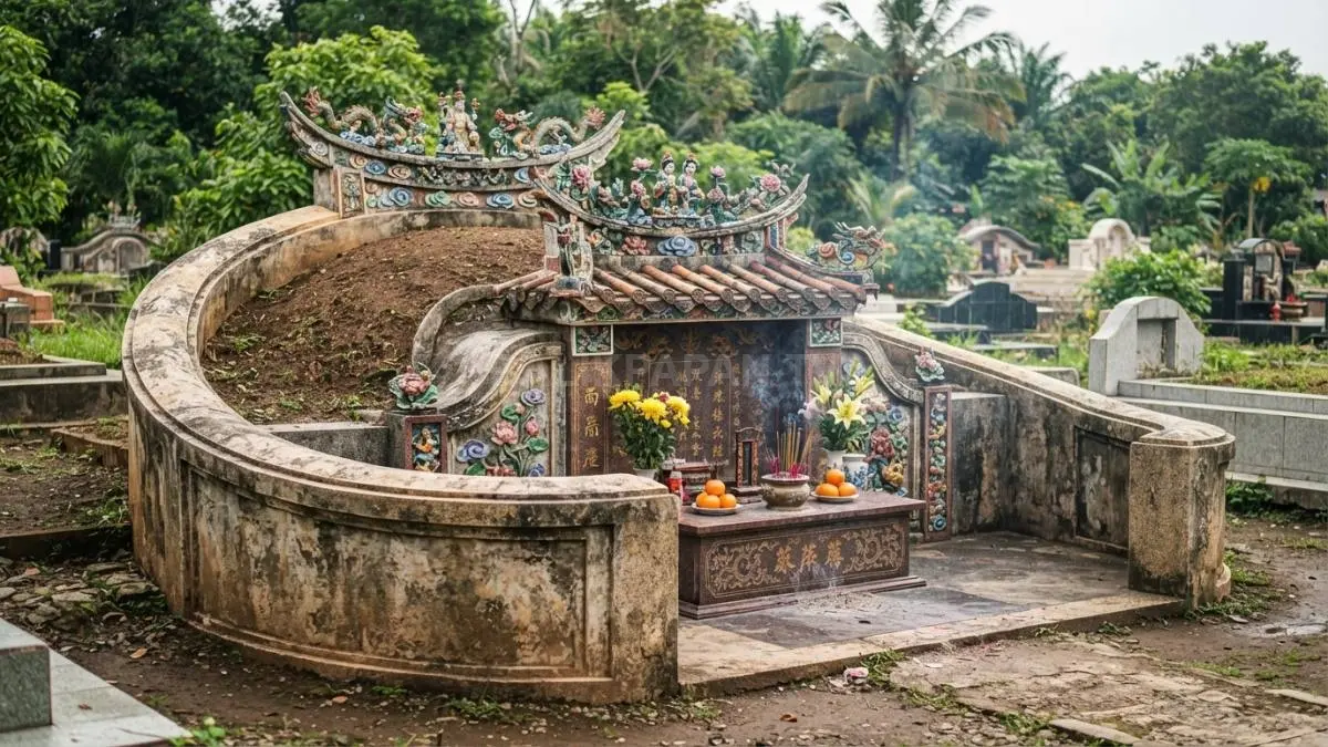 Bentuk makam melengkung bukan hanya memiliki nilai simbolis, tetapi juga mengikuti kontur lahan sehingga menyatu dengan bentang alam. (BTV/AI)
