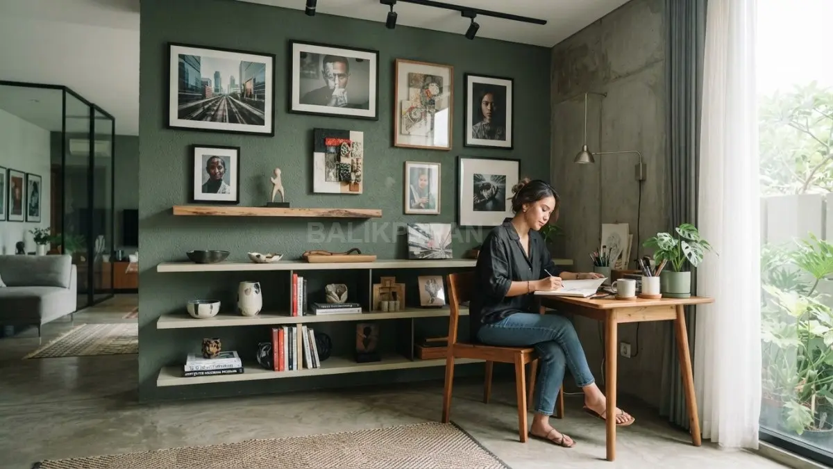 Bingkai foto dan ilustrasi artistik mempercantik sudut rumah dengan sentuhan personal. (BTV/AI)