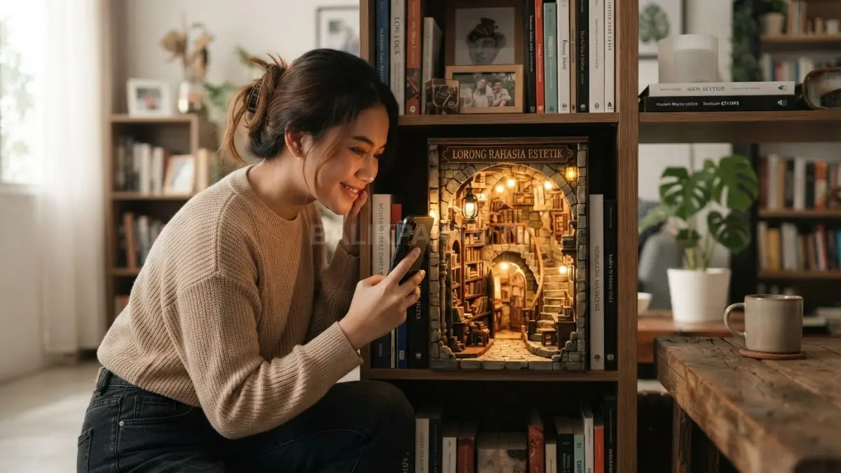Book nook miniature mengubah rak buku menjadi lorong rahasia estetik dengan ide kreatif, tema unik, dan inspirasi dekorasi rumah (BTV/AI)