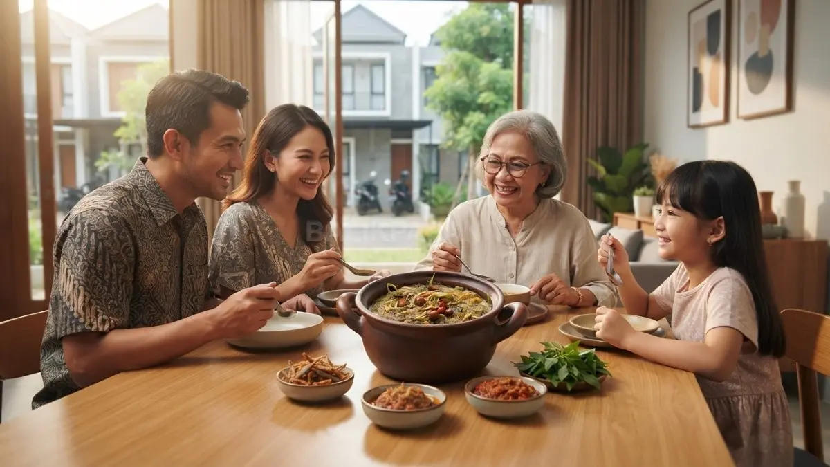 Bubur Pedas Sambas khas Melayu dengan rempah, sayuran, dan tradisi kuliner penuh kebersamaan keluarga (BTV/AI)