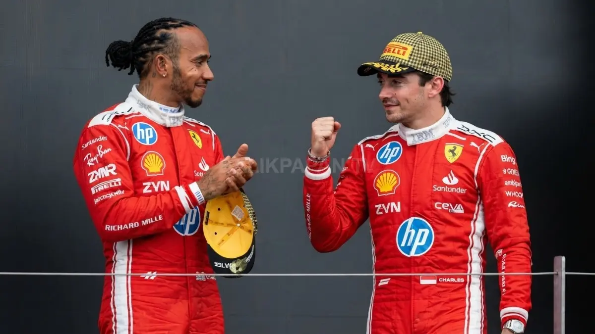 Charles Leclerc memimpin balapan Formula 1 GP Inggris 2026 di Silverstone menuju kemenangan penting Ferrari. (BTV/AI)