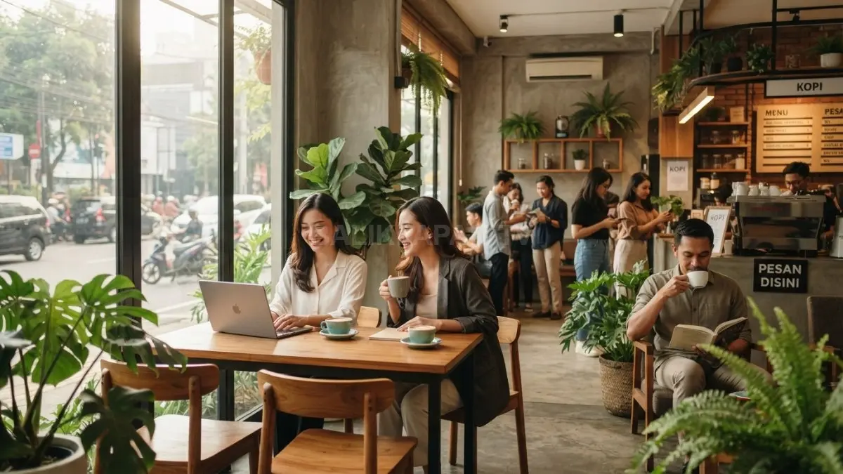 Desain kafe modern mendukung aktivitas bekerja, bersantai, berbincang, dan menikmati suasana lebih nyaman. (BTV/AI)