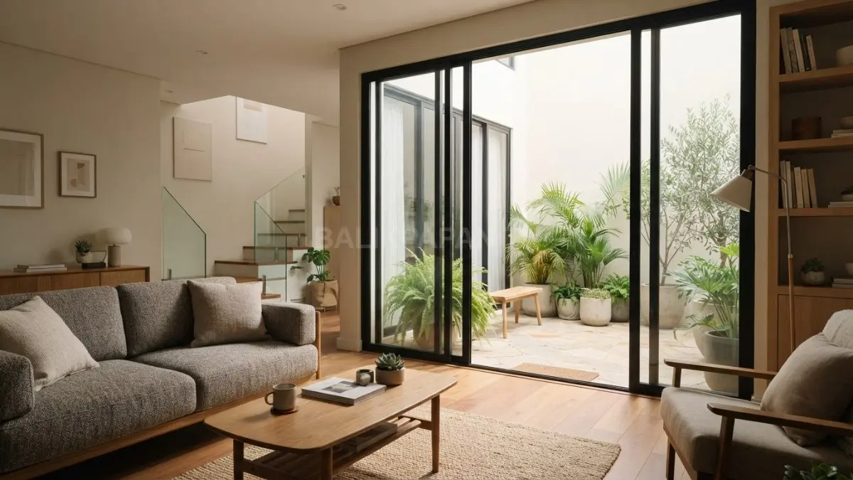 Desain rumah minimalis berpintu geser menjadi solusi hemat ruang dengan tampilan modern dan tetap nyaman dihuni (BTV/AI)