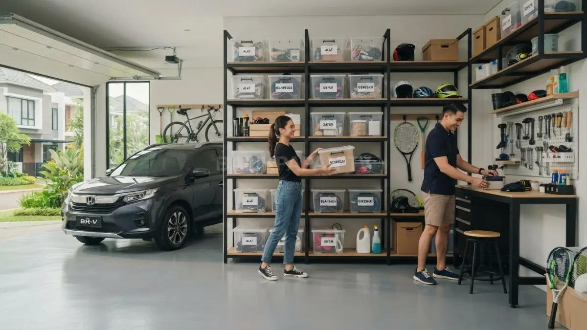Gudang dan garasi tertata rapi menghadirkan ruang lapang, fungsional, modern, nyaman, serta mudah digunakan sehari-hari. (BTV/AI)