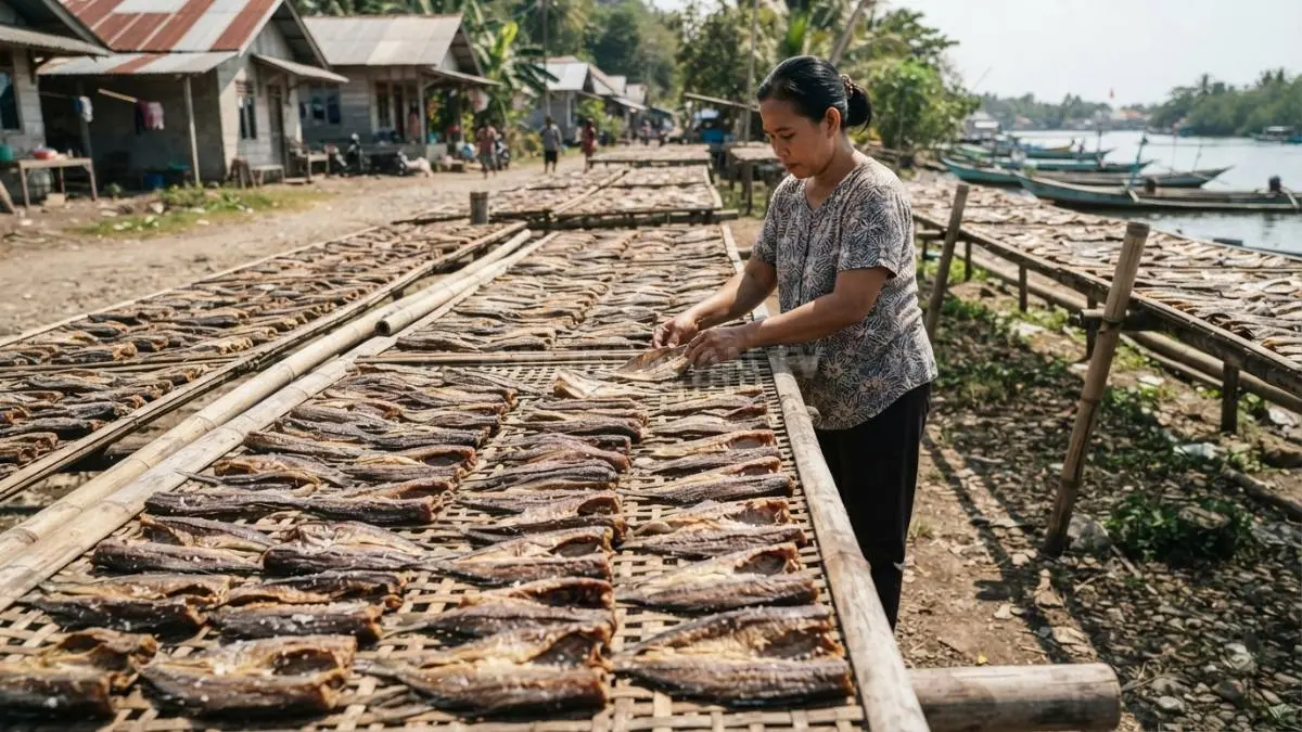 Haruan dijemur di bawah sinar matahari selama beberapa hari hingga kadar airnya turun, sehingga lebih awet disimpan tanpa bantuan lemari pendingin. (BV/AI)