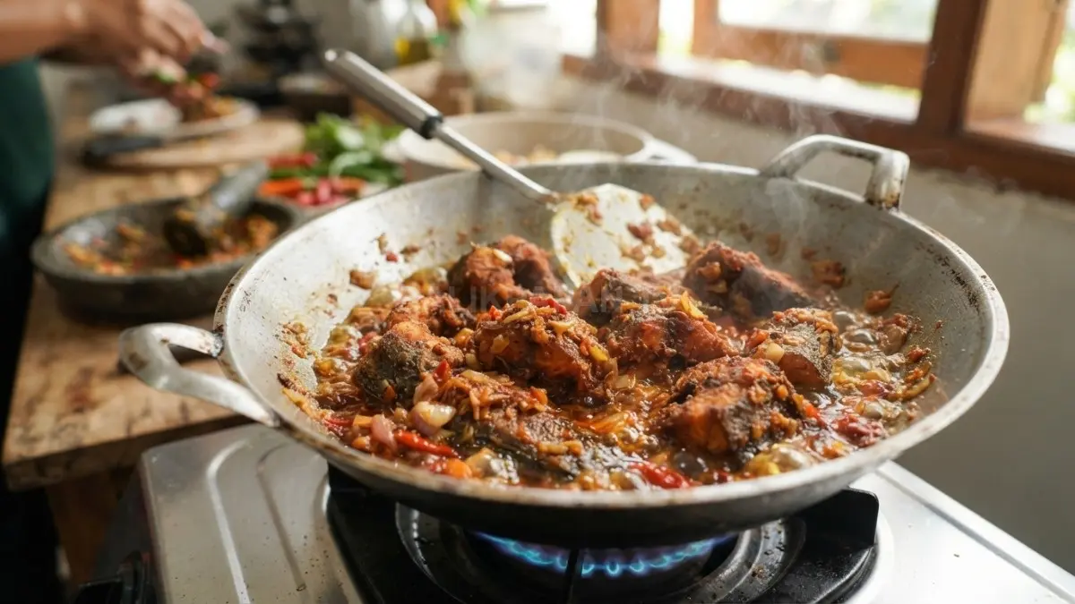 Haruan kering yang telah digoreng atau dibakar dipadukan dengan sambal gence hingga bumbunya meresap ke dalam serat daging ikan. (BTV/AI)