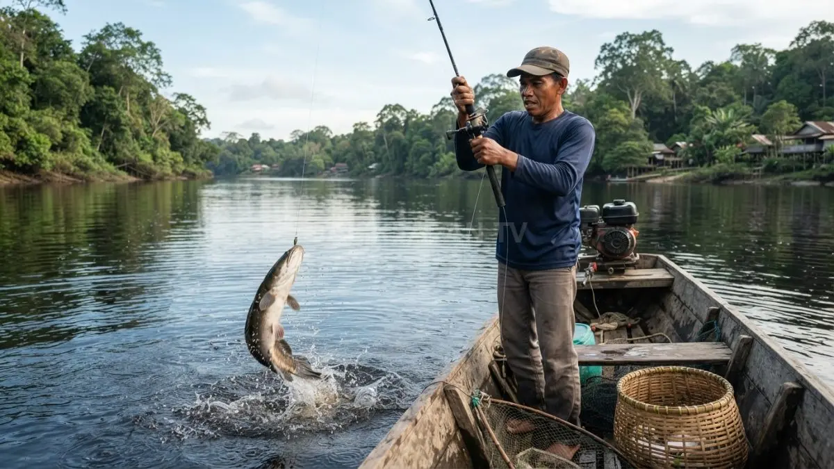 Ikan haruan (Channa striata) sejak lama menjadi sumber protein utama masyarakat di sepanjang Sungai Mahakam karena mudah ditemukan dan mampu hidup di berbagai kondisi perairan. (BTV/AI)