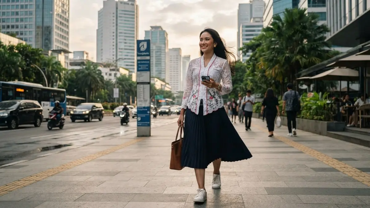 Kebaya encim dipadukan rok plisket menciptakan tampilan anggun untuk acara semi formal dan pesta (BTV/AI)