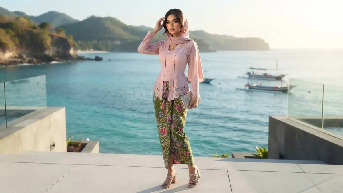 Kebaya encim nuansa pink dan hijau matcha tampilan anggun untuk acara semi formal dan pesta (BTV/AI)