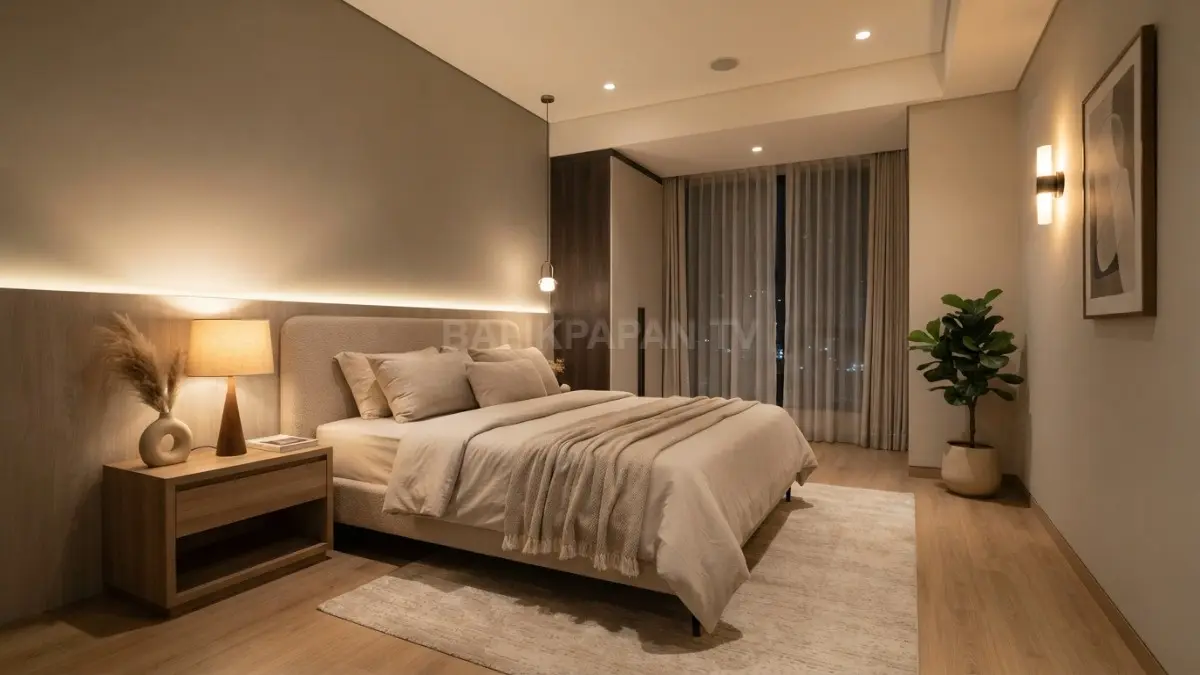 Konsep layered lighting menjadi salah satu tren desain kamar tidur untuk menciptakan suasana yang lebih rileks. (BTV/AI)