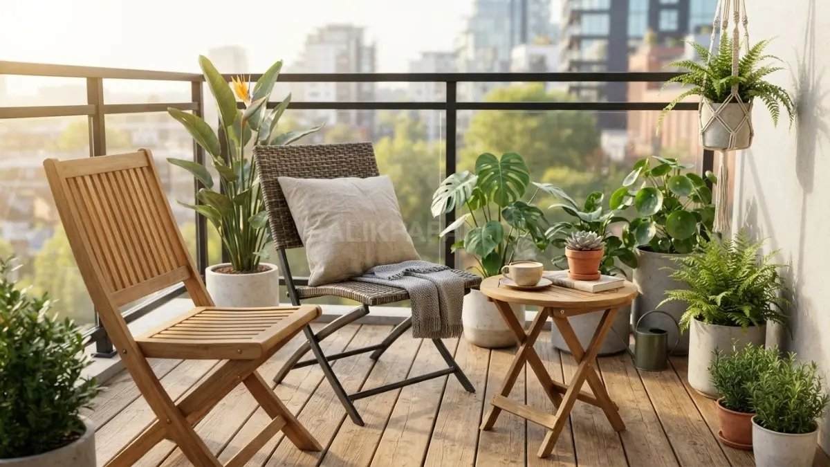 Kursi lipat ringan dan tahan cuaca sangat praktis digunakan untuk area balkon luar ruangan. (BTV/Ai)