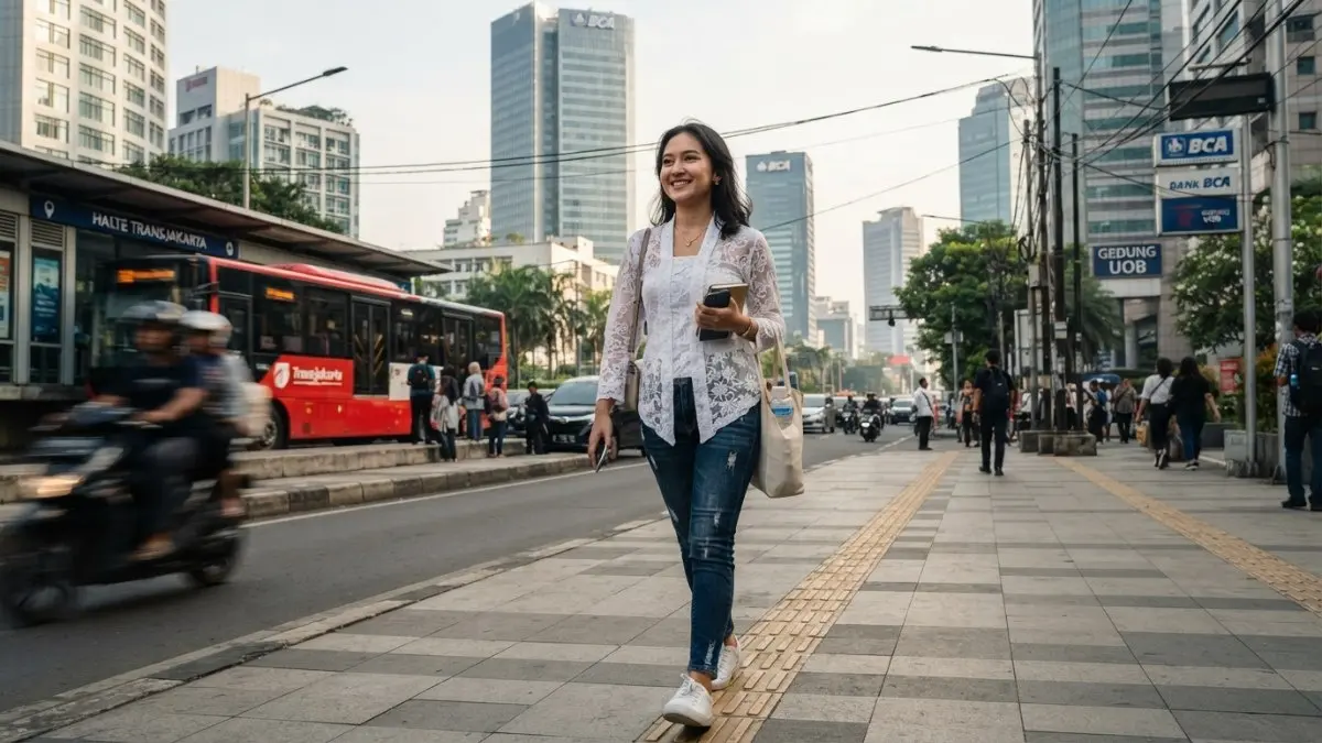 Padu padan kebaya encim dengan jeans menghadirkan gaya kasual modern untuk aktivitas harian (BTV/AI)